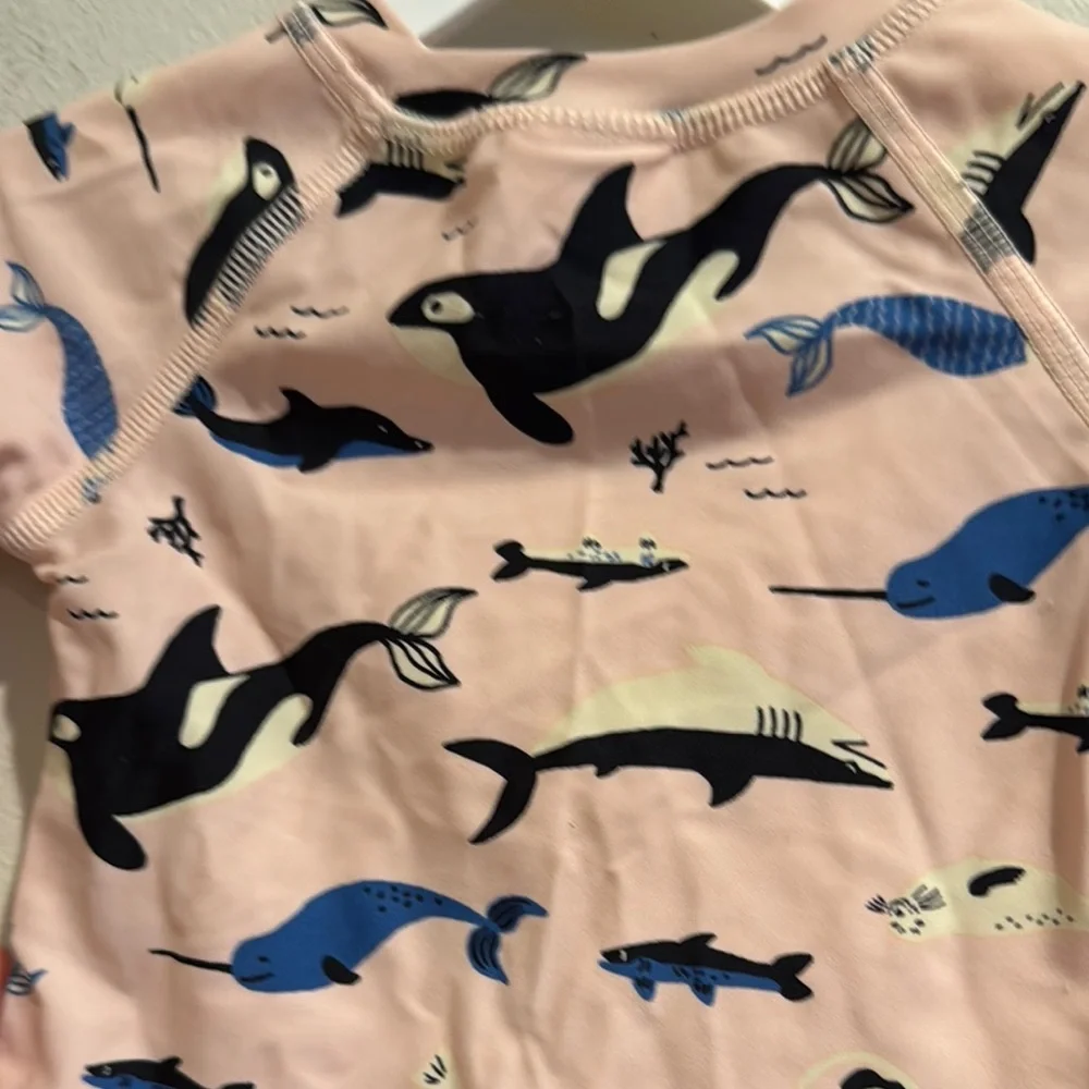 Hanna Anderson Pink and Blue Rashguard Swim Top Only with Whale Print 3-6 Months